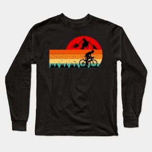 Gravel Bike Riding in the Forest with Mountain Long Sleeve T-Shirt